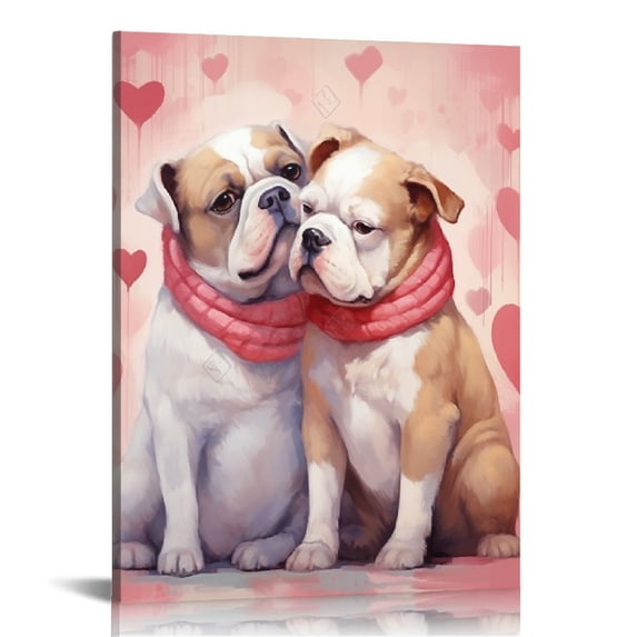 Nawypu Valentine's Day Canvas Wall Art Picturs for Bathroom Kitchen Decor Pet Dog Romantic Love Hearts Framed Print Artwork, Hanging Posters Home Decor Artwork Pink