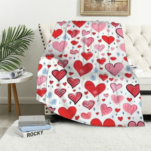 Nawypu Valentine's Day Love Heart Throw Blanket, Lightweight Ultra Soft Flannel Blanket for Girlfriend Sweetheart, Pink Red Warm Cosy Fuzzy Throw Blanket for Sofa and Bed Be Mine Love
