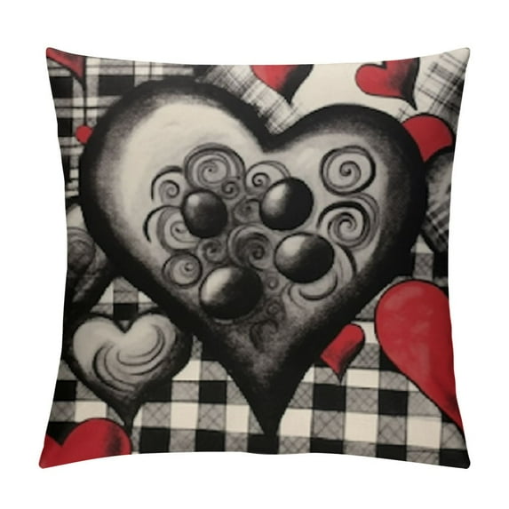 Nawypu Valentine's Day Pillow Covers Red Black Heart Decor Throw Pillow Covers Happy Valentine Decorative Throw Pillows Valentines Day Decor for Home Sofa