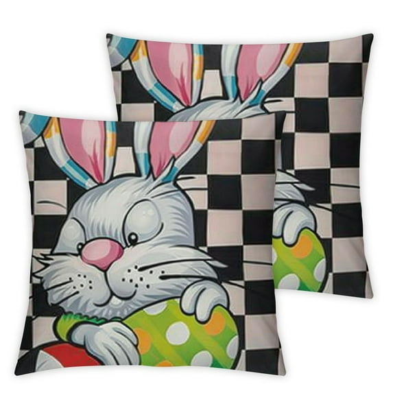 Nawypu Valentine's Day St. Patrick's Day Easter Pillow Covers Love Heart Clovers Bunny Eggs Cushion Case Home Buffalo Plaid Pillow Case for Holiday Happy Home Decor (Cute) 2pc