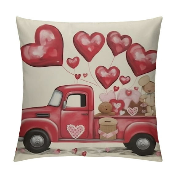 Nawypu Valentines Day Pillow Covers Love Heart Truck Red Valentine Pillows Decorative Throw Pillows Valentines Day Decor for Sofa Couch Home Valentine's Day Decorations