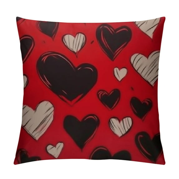 Nawypu Valentines Day Pillow Covers, Red Black Love Heart Valentines Decorations Throw Pillow Covers Outdoor Valentine Day Holiday Farmhouse Cushion Case for Home Couch Sofa