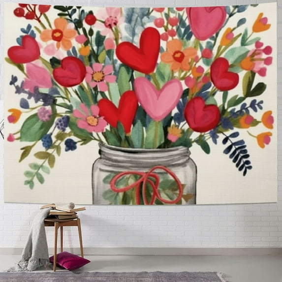 Nawypu Valentines Day Vase Heart Floral Tapestry and Wall Decoration Painting