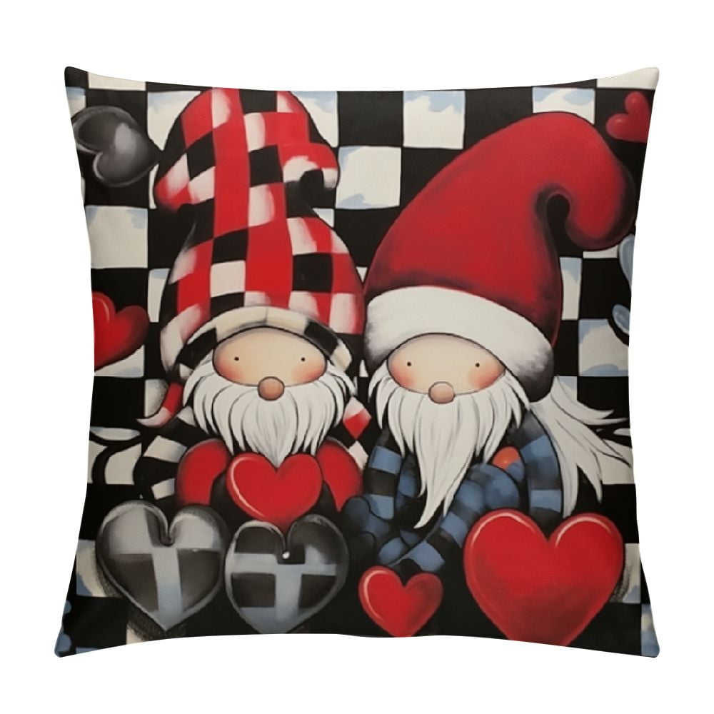 Nawypu Valentines Pillow Covers Valentines Gnomes Black Buffalo Plaid