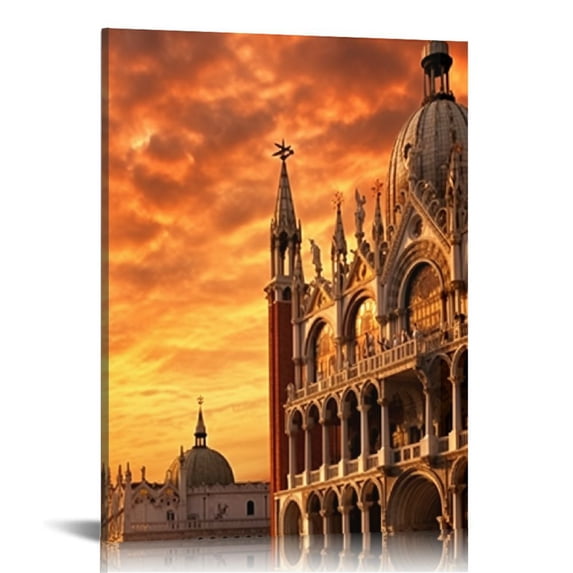 Nawypu Venice Italy Church Canvas Wall Art for Living Room Home Decor St. Mark's Basilica Poster Prints on Canvas Cathedral Wall Decorations for Bedroom Office Framed Ready to Hang