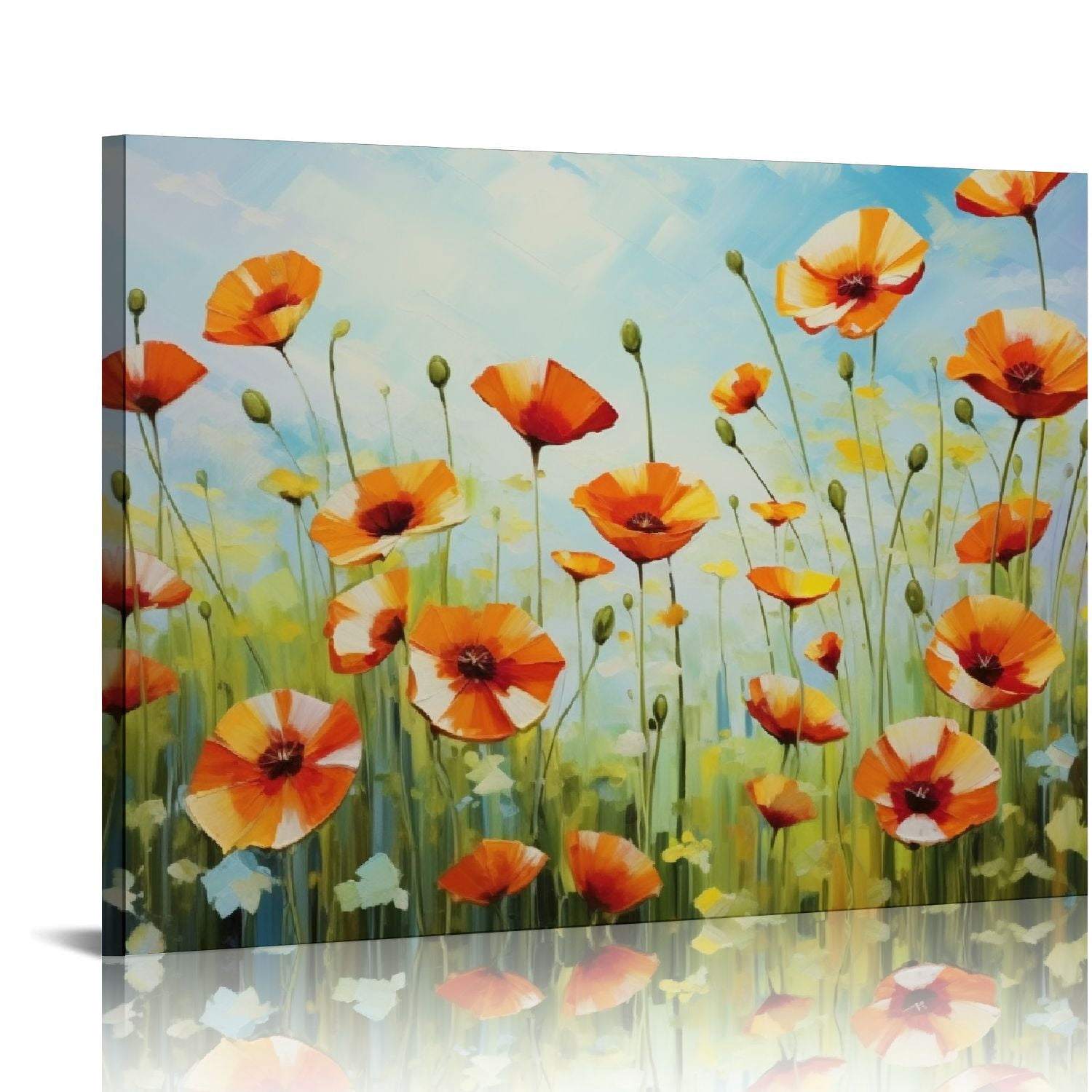 Nawypu Vibrant Poppies Wall Art Floral Red and Orange Watercolor Poppy ...