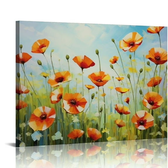 Nawypu  Vibrant Poppies Wall Art Floral Red and Orange Watercolor Poppy Flower Painting Print Canvas Artwork For Living Room Bathroom Dinning Room Decor (Vibrant Poppies)