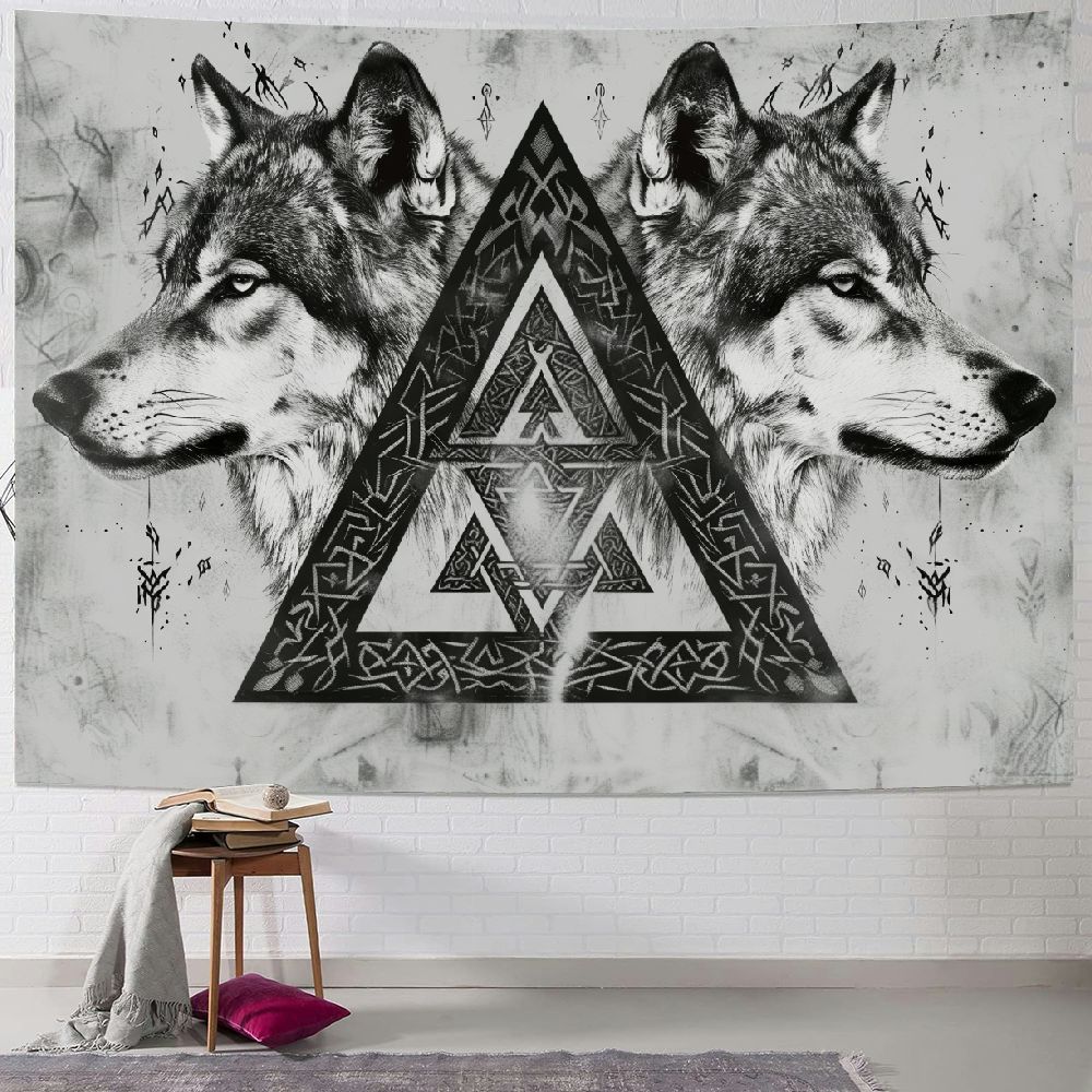 Nawypu Viking Norse Wolf Tapestry Valknut Art Wall Nordic Mythology ...