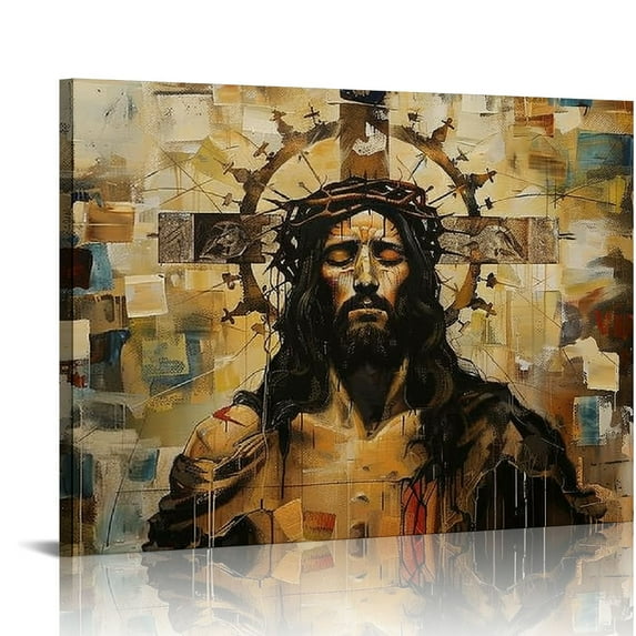 Nawypu Vintage Abstract Jesus Portrait Painting Christianity Cross Religion Posters Christian Room Decor Jesus Canvas Wall Art Decoration Home Bedroom Modern Print Gift for Man And Woman