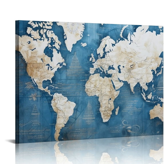 Nawypu Vintage Abstract World Map Design Decorative Wall Hangings, multi-color, Gallery Wrapped Canvas