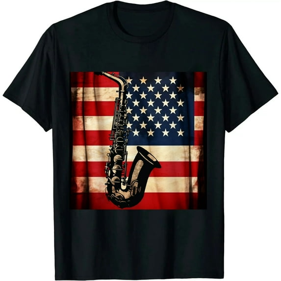 Nawypu Vintage American Flag Saxophone Funny Sax Music Player Gifts T-Shirt