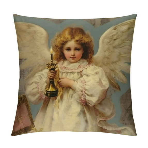 Nawypu Vintage Christmas Angel Throw Pillow Cover Old Fashioned Christmas Antique Victorian Christmas Pillowcase Decorative Cushion Case for Farmhouse Living Room Sofa Gift Ideas