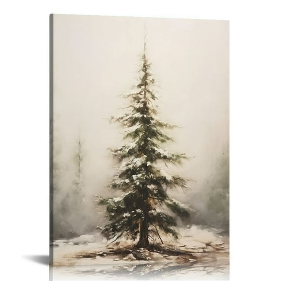 Nawypu Vintage Christmas Canvas Wall Art Pine Tree Winter Scene Wall Art Botanical Print Pictures Poster Landscape Painting Room Aesthetic Wall Decor