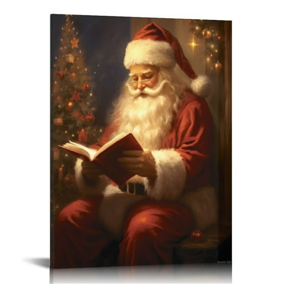 Nawypu Vintage Christmas Canvas Wall Art, Santa Claus Reading Booking Pictures for Wall Decor, Merry Christmas Poster Hobby Lobby Santa Picture, Xmas Wall Decorations Gifts