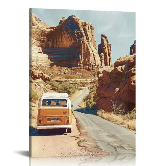 Nawypu Vintage Desert Cactus Photography Photographic Prints, Route 66, Antique Van, Arizona Wall Art Decor Poster Sign