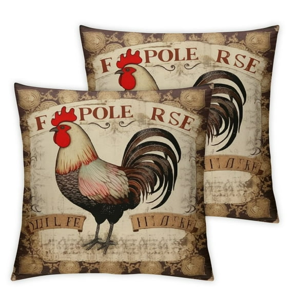 Nawypu  Vintage Farm Rooster Hen Throw Pillow Covers French Lecoq and Poule Quotes Design Set of 2Cushion Cases Organic Chicken Rural Farmhouse Couch Decor Pillowcase