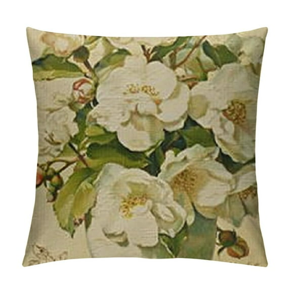 Nawypu Vintage Flower Throw Pillow Covers Peony Rose Home Decorative Pillow Covers Retro Square Decorative Cushion Covers, White