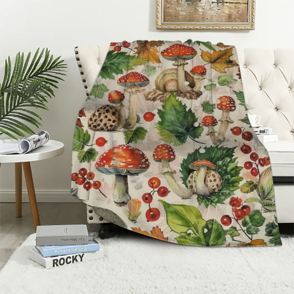 Nawypu Vintage Foxes Rabbits Mushrooms Forest Corner Blanket Print Soft Lightweight Warm Cozy Plush for Bedding Couch Practical Gift Universal