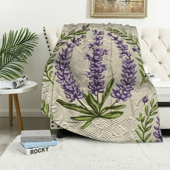 Nawypu Vintage Lavender Floral Flowers Throw Blanket Ultra Soft Warm All Season Decorative Blankets for Bed Chair Car Sofa Couch Bedroom