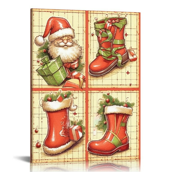 Nawypu Vintage Merry Christmas Canvas Wall Art, Preppy Aesthetic Room Poster for Christmas Decor, Christmas Socks Jingle Bell Pictures Wall Decor, Pink Green Christmas Decorations