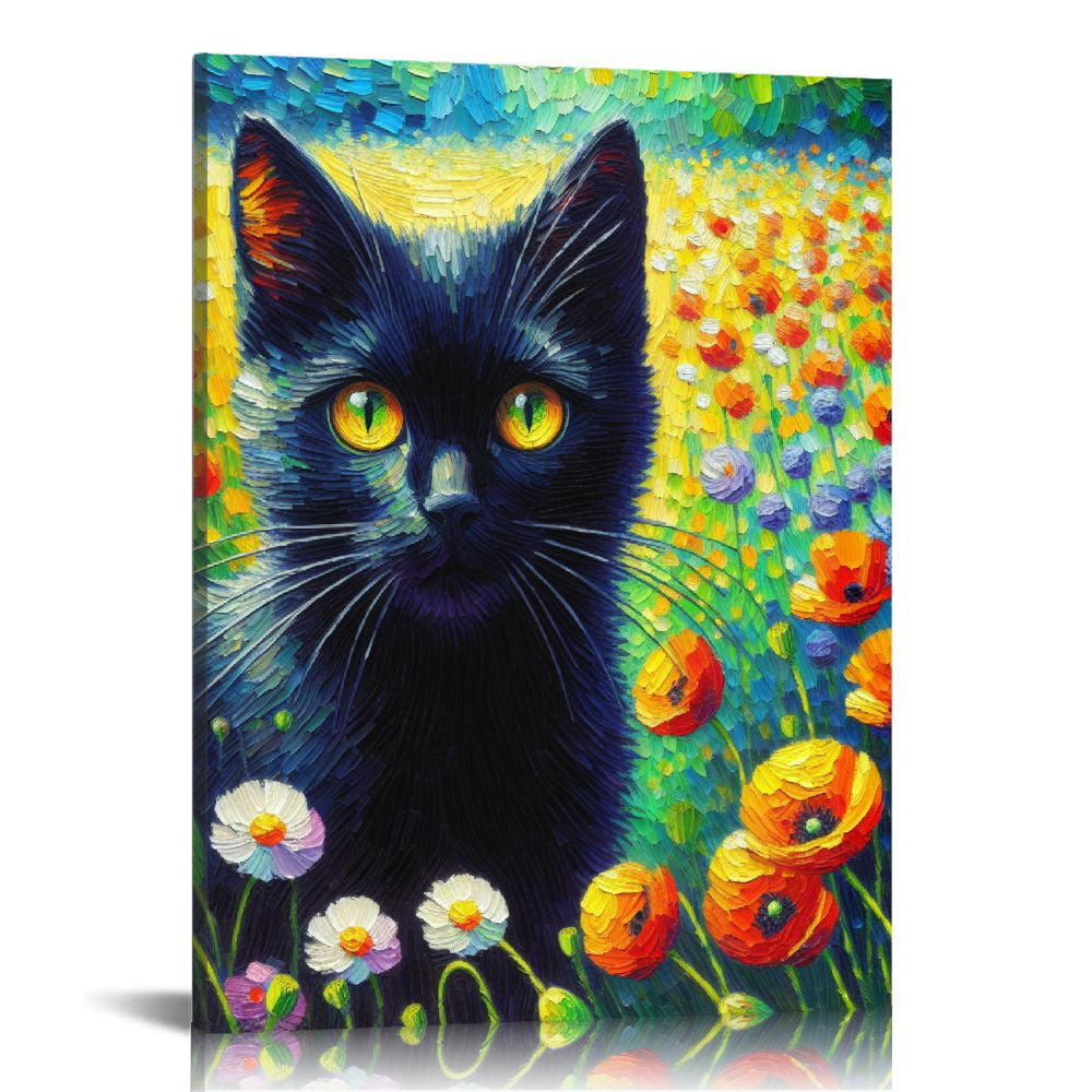 Nawypu Vintage Monet Cat Canvas Wall Art, Funny Monet Cat Famous Prints ...