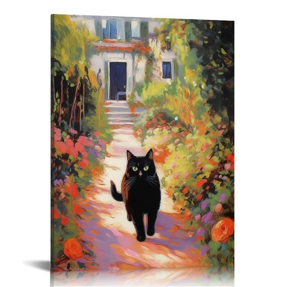 Nawypu Vintage Monet Garden Cat Canvas Wall Art Famous Monet Flowers ...