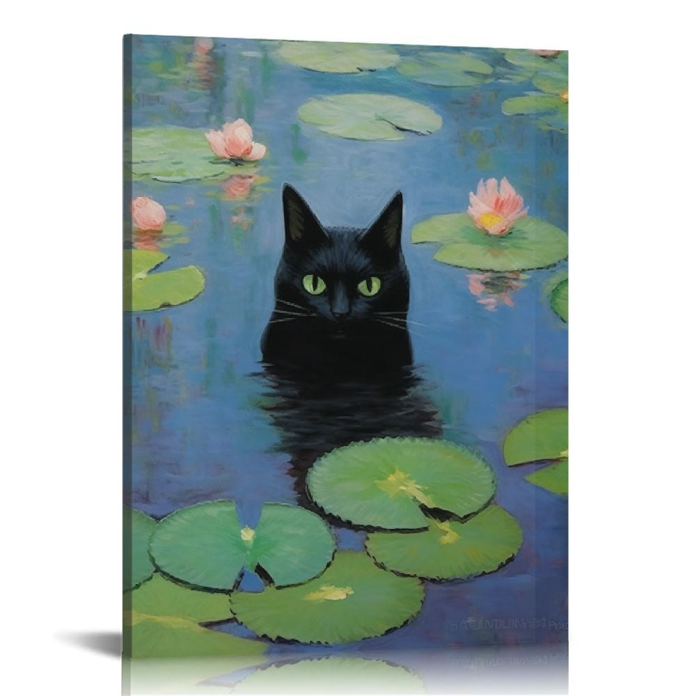 Nawypu Vintage Monet Water Lillies and Funny Black Cat Wall Art, Famous ...