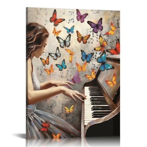 Nawypu  Vintage Music Canvas Wall Art Piano Painting Picture Print on Canvas Art Musical Notes Poster Framed for Classroom Living Room Bedroom Decoration