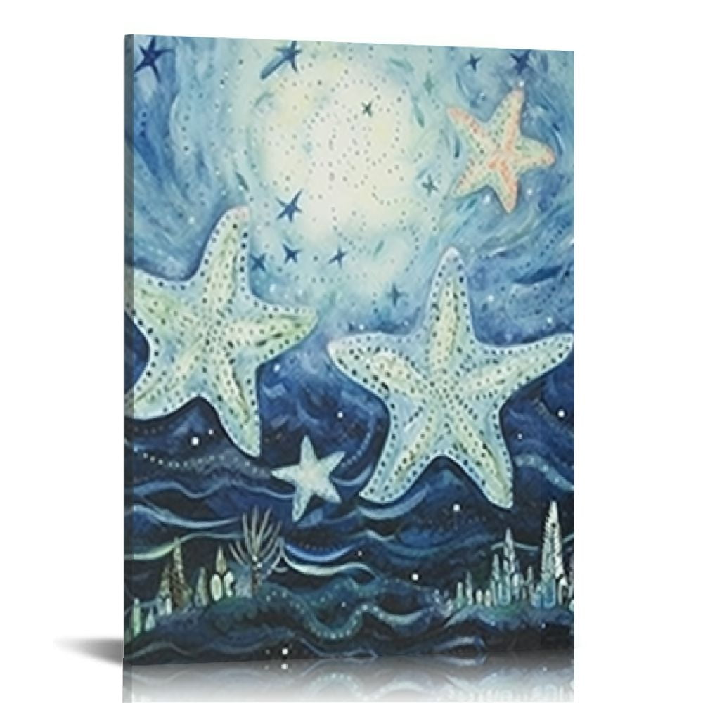 Nawypu Vintage Ocean Beach Summer Starfish Canvas Wall Art Prints Decor