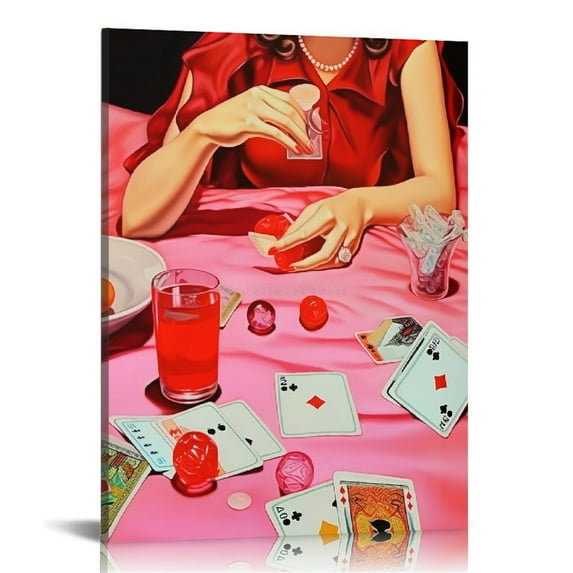 Nawypu Vintage Pink Poker Posters Cute Funny Cocktail Casino Dice Chips Canvas Wall Art Cool Funky Alcohol Drinks Cherry Disco Ball Wall Decor for Dorm Bar Party Kitchen