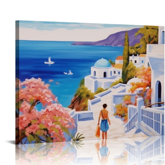 Nawypu Vintage Poster Santorini Print, Greek Island Art, Cat Print, Greek Watercolor Print, Mykonos Art Can Canvas Painting Posters And Prints Wall Art Pictures for Living Room Bedroom Decor