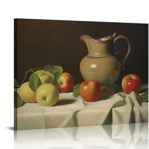 Nawypu  Vintage Print on Canvas Wall Art - Ready to Hang - Muted Neutral Modern Farmhouse Decor - French Country Still Life Pear Fruit Cottagecore Oil Painting - Kitchen Dining Living Room Wall