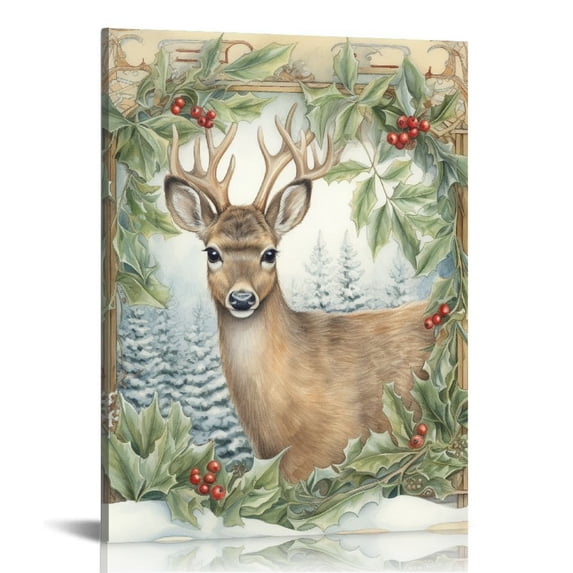 Nawypu  Vintage Retro Winter Wall Decor, Christmas Xmas Tree Wild Animals Hare Fox Deer Bear Poster Prints for Home Farmhouse Room Decor, Holiday Themed Decorations Wall Art