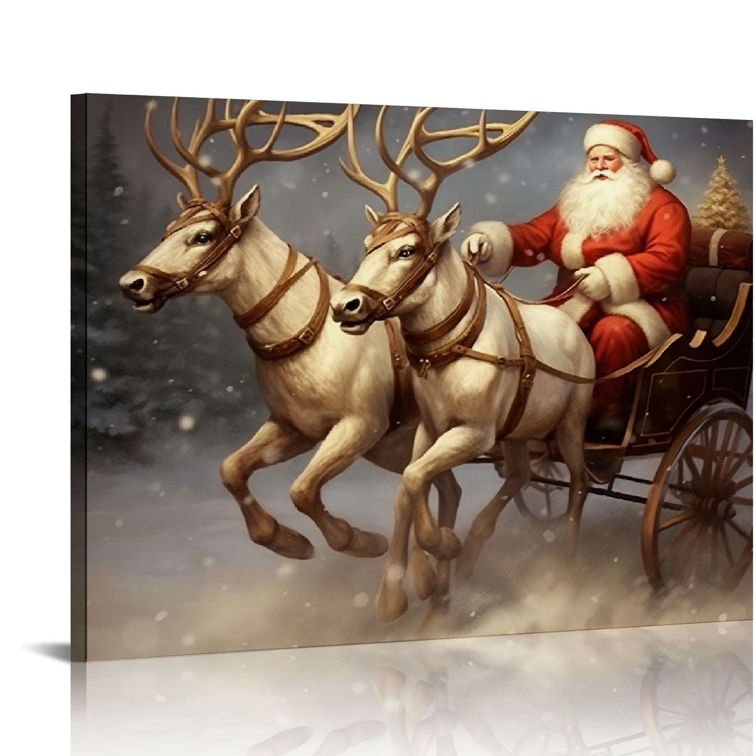 Nawypu Vintage Santa Sleigh Wall Art Christmas Decor Canvas Print for ...