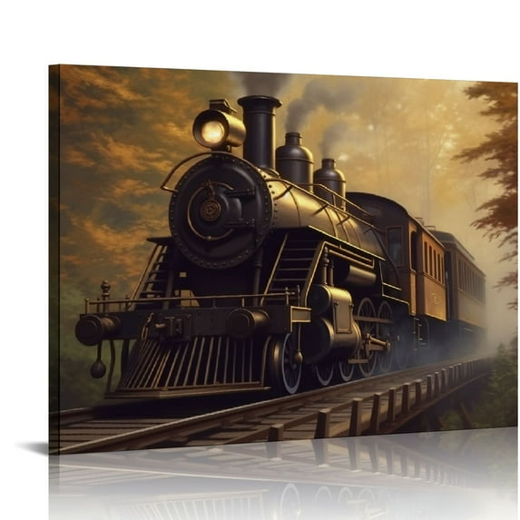 Nawypu Vintage Steam Train Canvas Wall Art Print - Original Artistry, Vibrant Colors, Mounted on-built Wood Frames, Inspires Creativity, Made in the USA