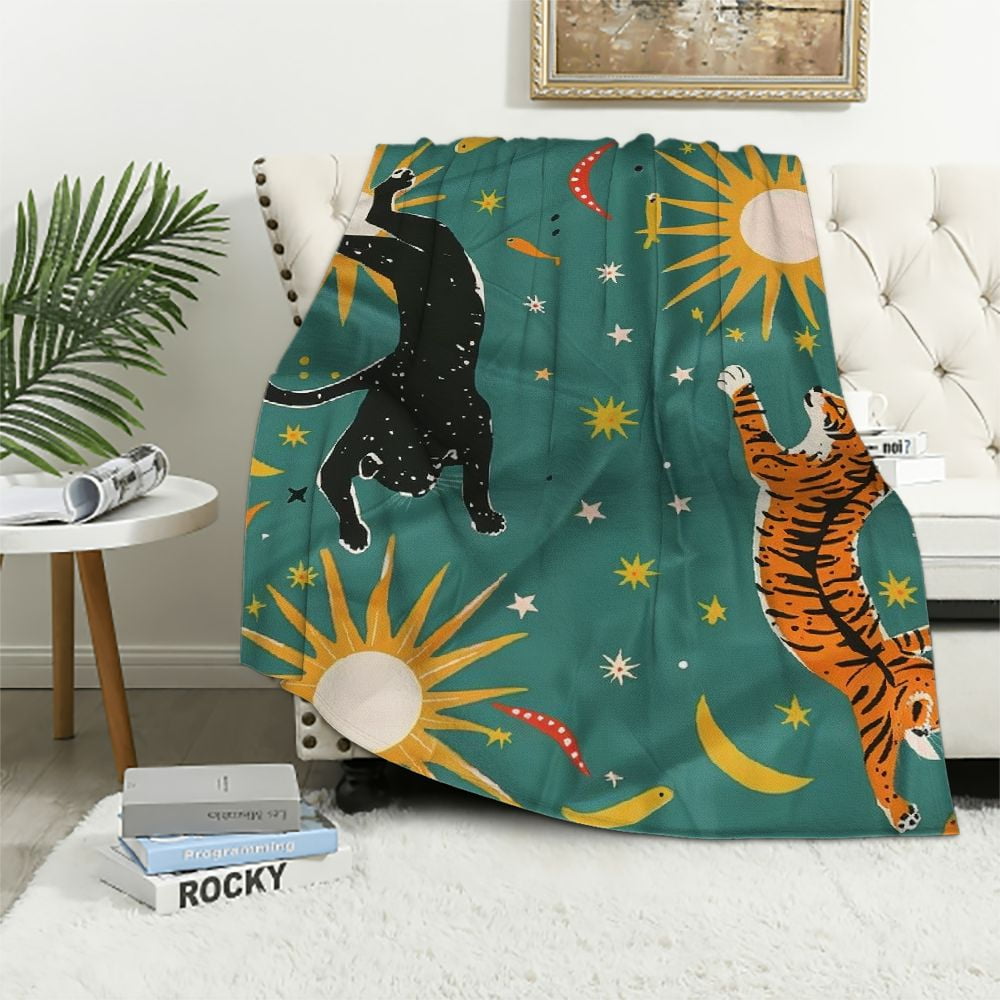 Nawypu Vintage Tiger Blanket Cozy Soft Lightweight Flannel Boho Throw