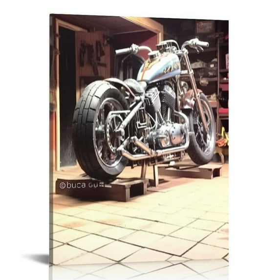Nawypu Vintage Vehicle Pictures Racing Motorcycle In The Workshop For Repair Motocross Drawing Giclee Painting On Canvas Home Decoration Living Room Office Wall Art