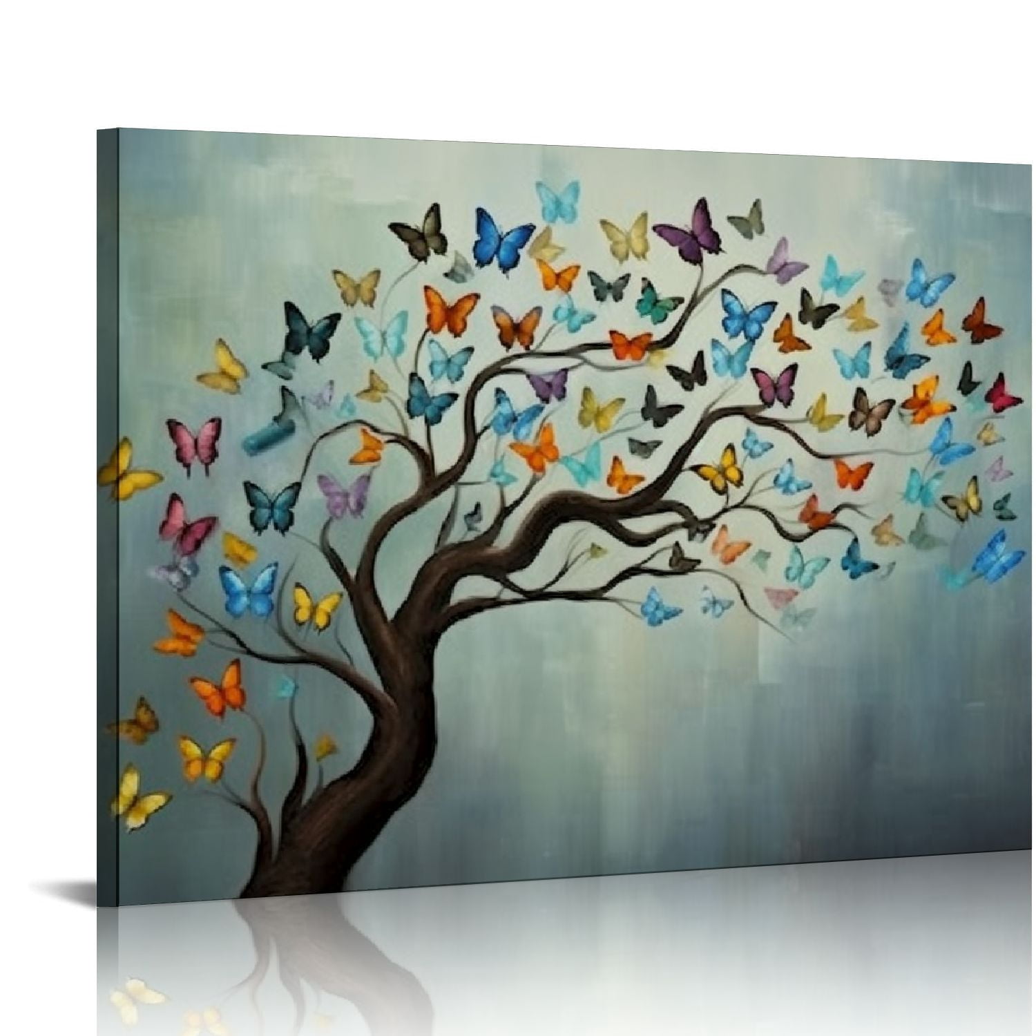 Nawypu Vintage Wall Art Canvas Colorful Butterfly on Teal Background ...