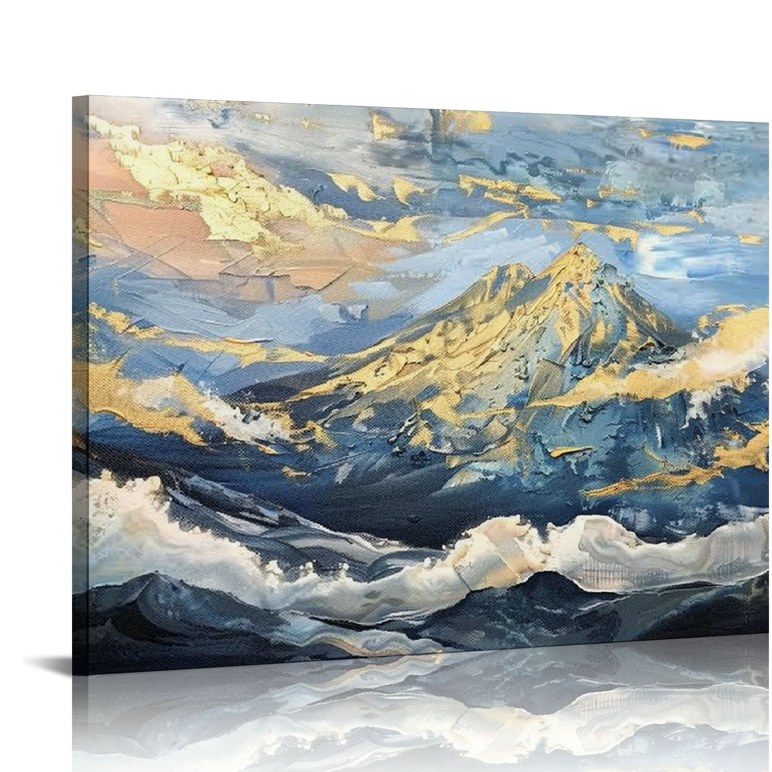 Nawypu WKFC4175 Blue and Gold Abstract Canvas Wall Art Abstract ...