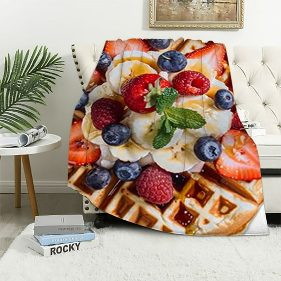 Nawypu Waffle Blanket Funny Extra Large Soft Flannel Fruit Cookie Blankets for Adults Family Friends Couch Bed Sofa Travel