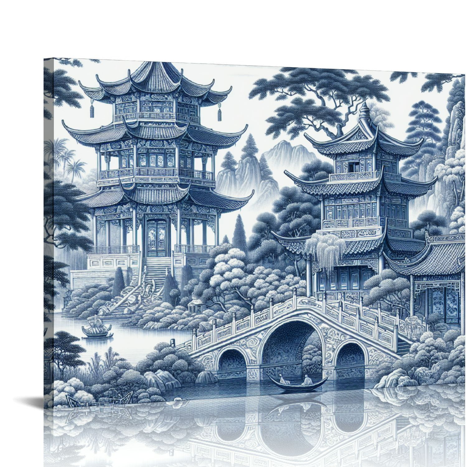 Nawypu Wall Art Canvas ,Chinoiserie Blue And White Porcelain Chinese ...