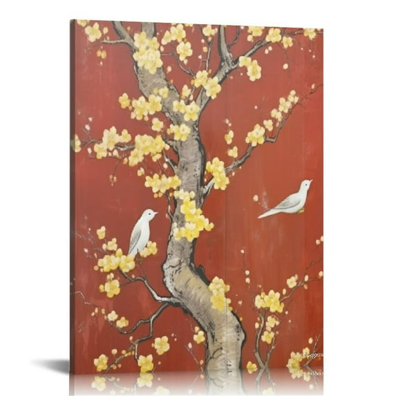 Nawypu Wall Art Canvas Flower Tree Branch Paintings Picture Lucky Koi Fish Prints Artwork for Living Room Bedroom Office Orange Decor Framed Ready to Hang