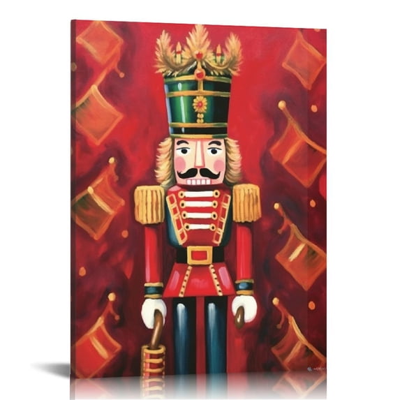 Nawypu Wall Art Canvas Print Nutcracker Pictures for Christmas - Soldier with Red Jacket Painting Artwork for Home Art