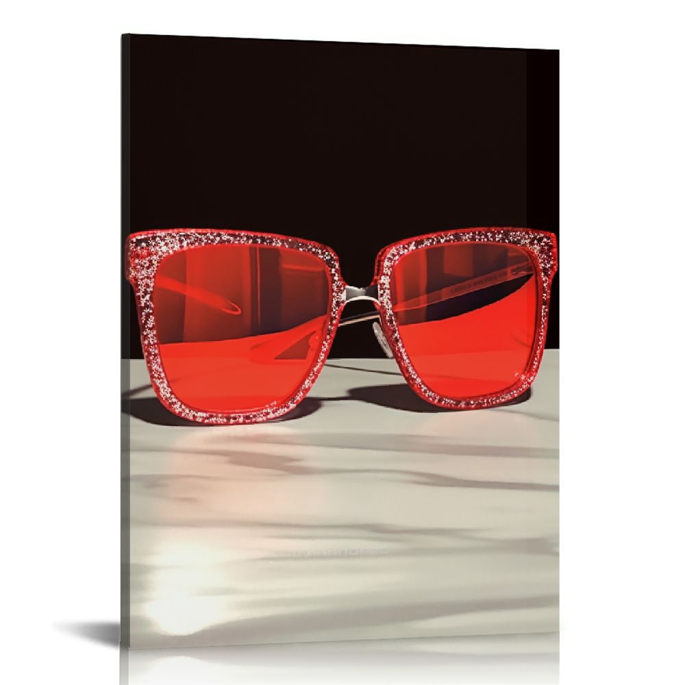 Nawypu Wall Art Canvas Red Lips Fashion Women Red High Heels Sunglasses ...