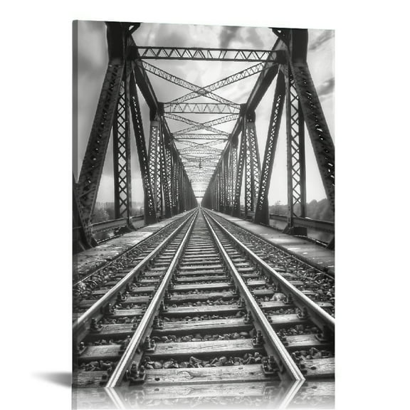 Nawypu Wall Art Decor Black and White Train Tracks Modern Painting HD Picture Canvas Giclee Print Artwork Wall Murals for Living Room Office Decor