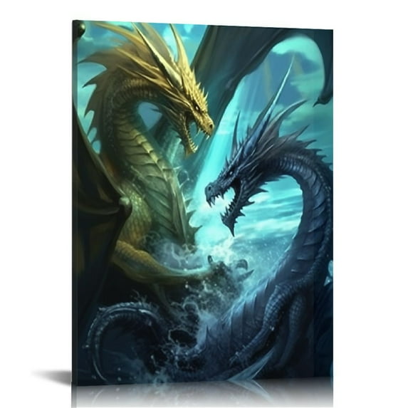 Nawypu Wall Art Decor Painting on Canvas Fantasy Dragon Pictures for Home Walls Flying Dragons Office Wall Art 3 Panels Framed Modern Artwork for Living Room Bedroom