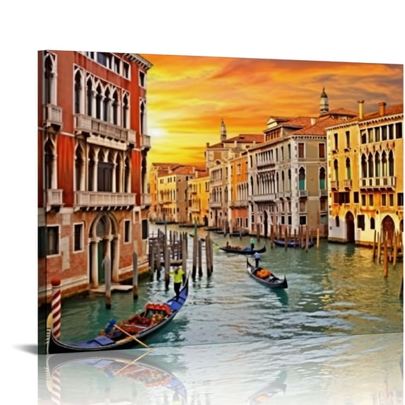 Nawypu Wall Art Decor Poster Painting On Canvas Print Pictures Scenic Views of Venice Canal Boat Italy Town Landscape Framed Picture for Home Decoration Living Room Artwork