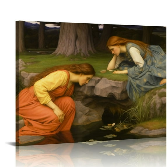 Nawypu Wall Art - Echo And Narcissus Painting - Famous Art Poster - Pre Raphaelite Print - Romantic Canvas Painting Pictures for Bathroom Girl Bedroom