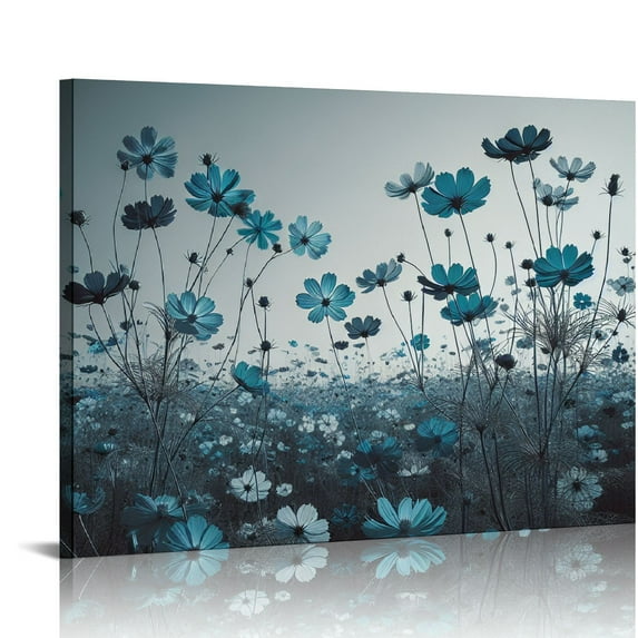 Nawypu Wall Art For bedroom Black and White cyan blue flower Canvas Wall Decor for Home Decor artwork painting Canvas Print For Living Room Decor Modern Salon kitchen Still Life Painting