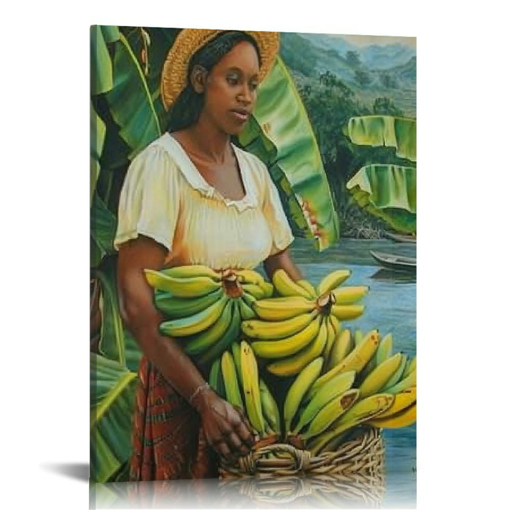 Nawypu Wall Art Jamaica Art Poster Jamaican Woman with A Basket of